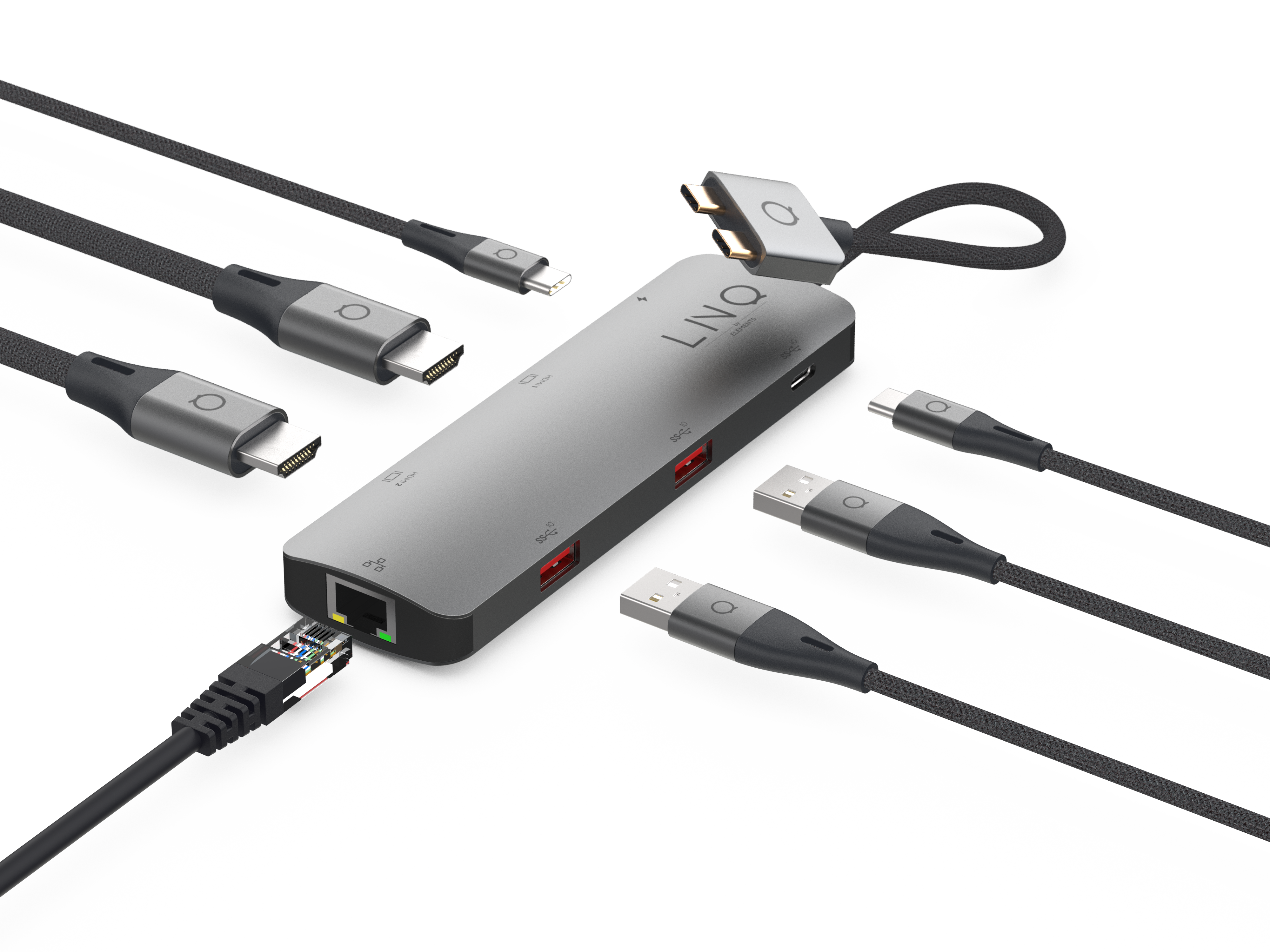 4-in-1 USB-C Hub, USB-C to 3 x USB-A and 1x RJ45 Ethernet LAN